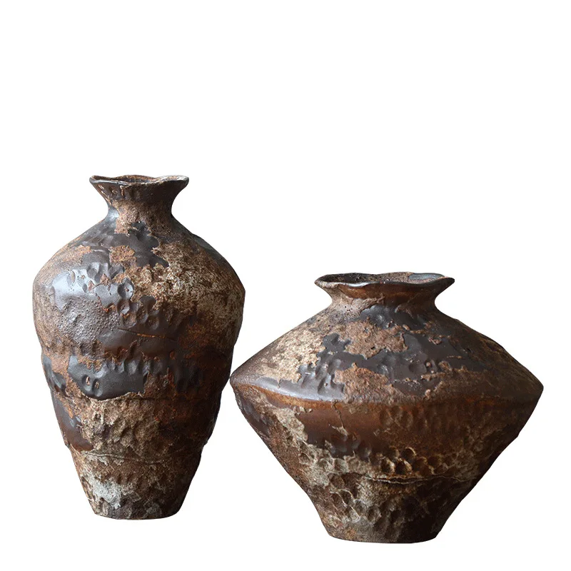 

Wabi Sand Wind Ceramic Vase Coarse Pottery Vase Flower Arrangement Retro Nostalgic Handmade Homestay Hotel Ornament
