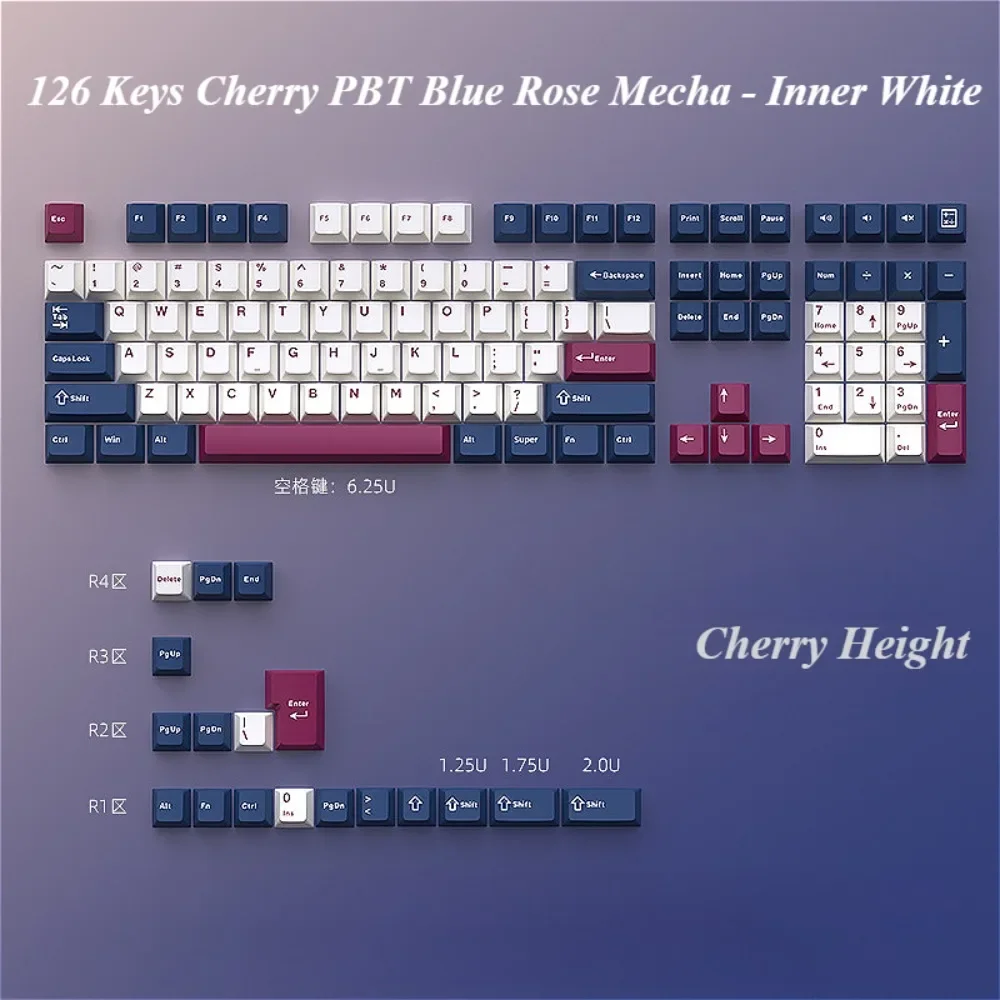 

Personalized keycap 126 keys, cherry PBT blue rose mecha theme, suitable for MX switch 60/84/90/104/108 mechanical keyboard