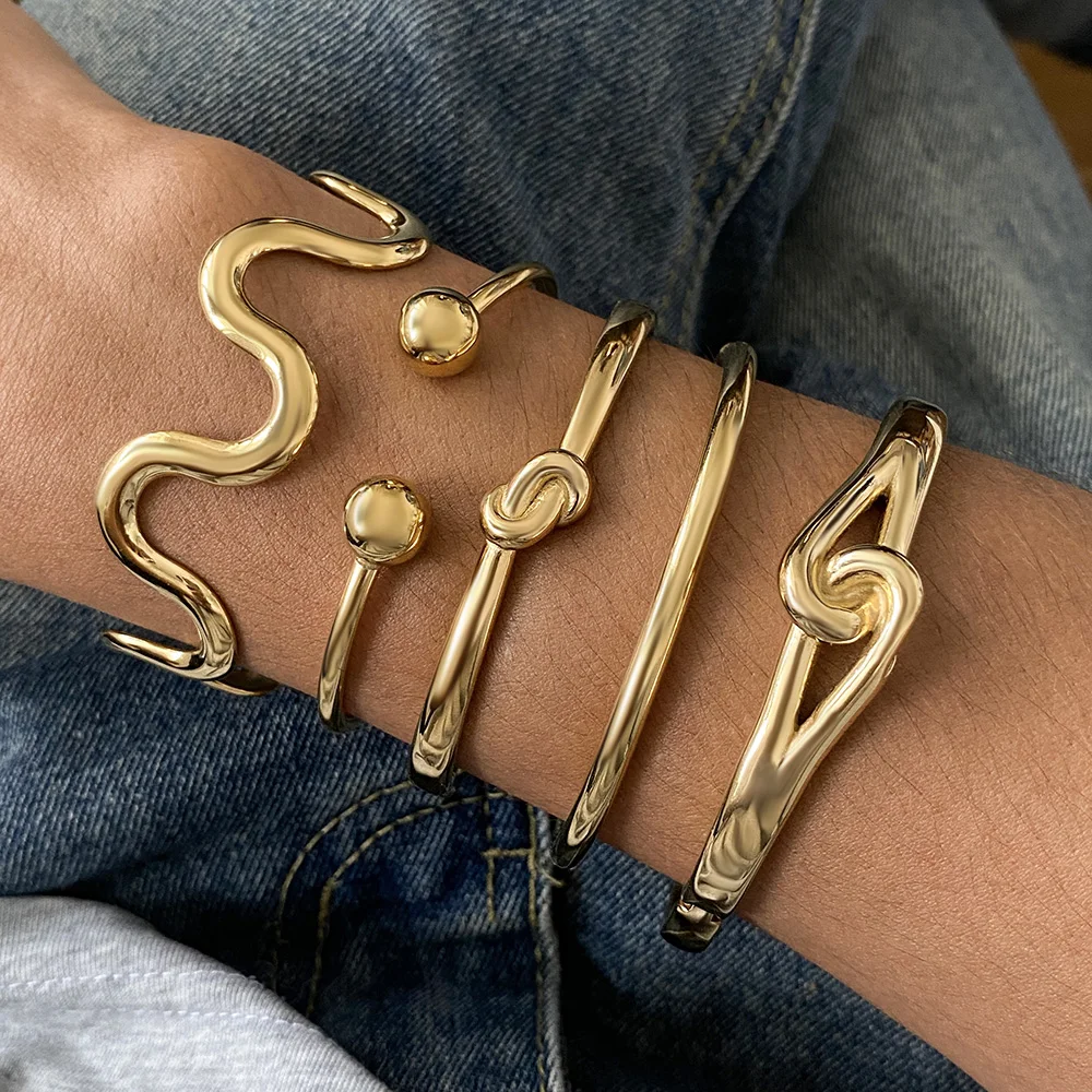 Schickes, vergoldetes geometrisches Armband aus Edelstahl für Damen, modisch, schmaler Knoten, gestapelte Armreifen, Armbänder, wasserdichter Schmuck
