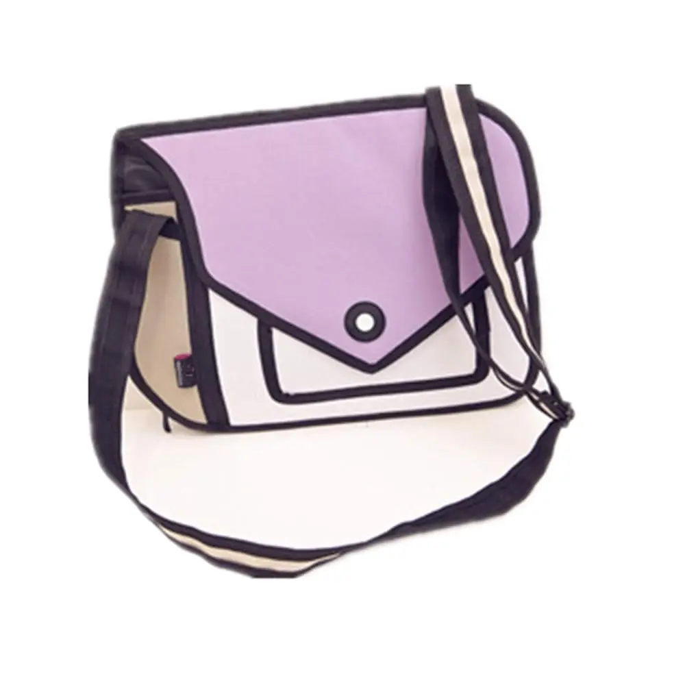 3D Style 2D Drawing Cartoon Handbag Shoulder Canvas Messenger Bag