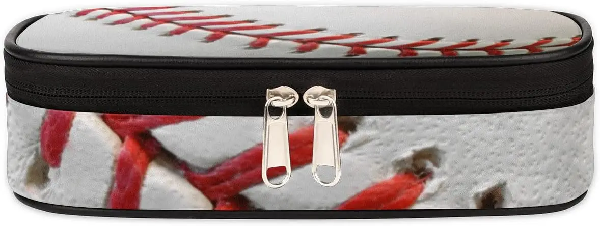 Baseball Print Big Capacity Pencil Pen Case Sport Large Pencil Pouch with Zipper Compartments Pencil Bag for Boys Girls Adults
