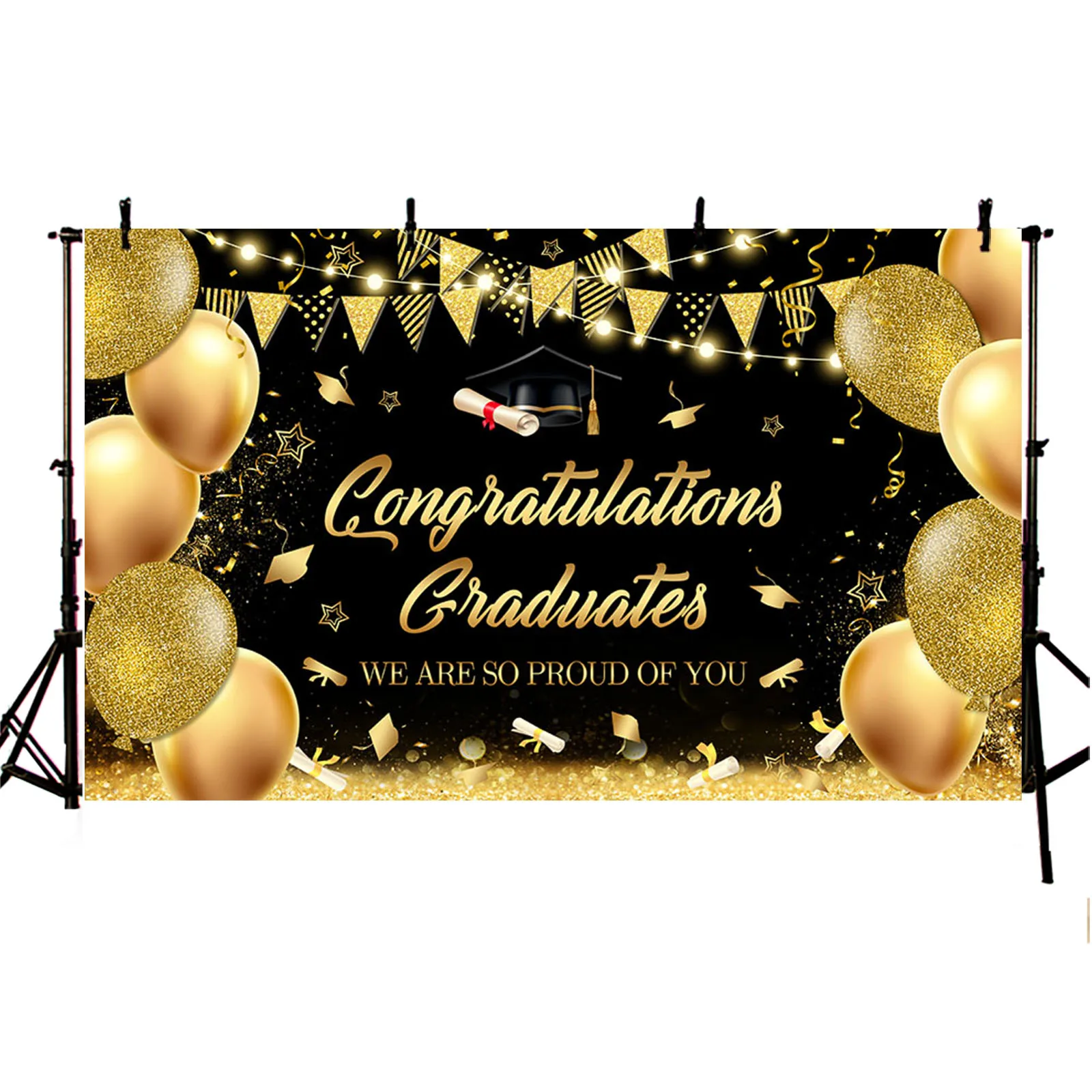 Congratulation Graduation Photography Background Balloons Glitter Prom Backdrop Party Decoration Graduates Portrait Photozone