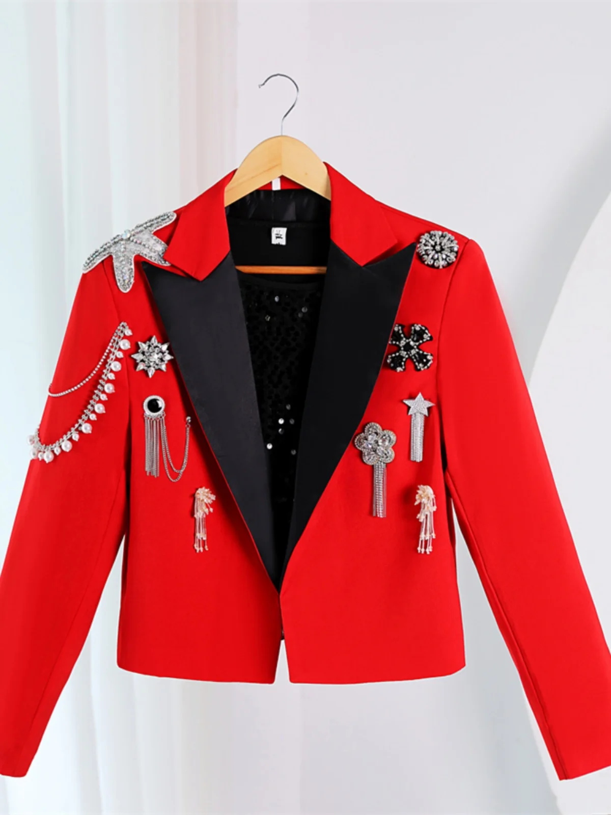 

Men's Heavy Industry Embroidery Water Diamond Banquet Festival Party Red Casual Suit Nightclub Singer Host Performance Clothing