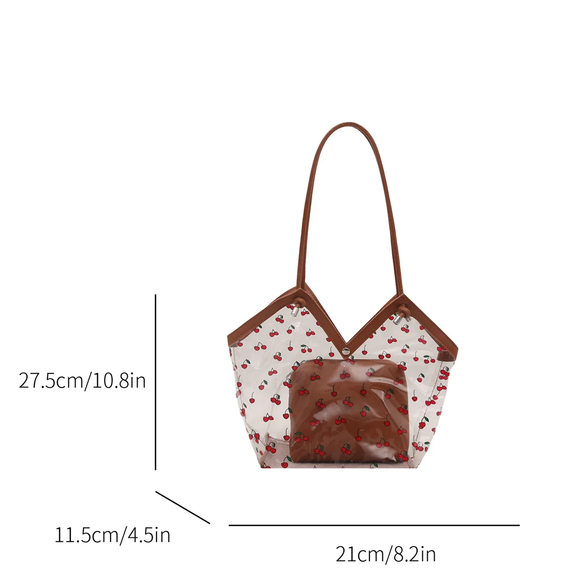 Fashion Women Tote Bag Transparent PVC Cherry Pattern Shoulder Bag with Small Bag for Commute Shopping