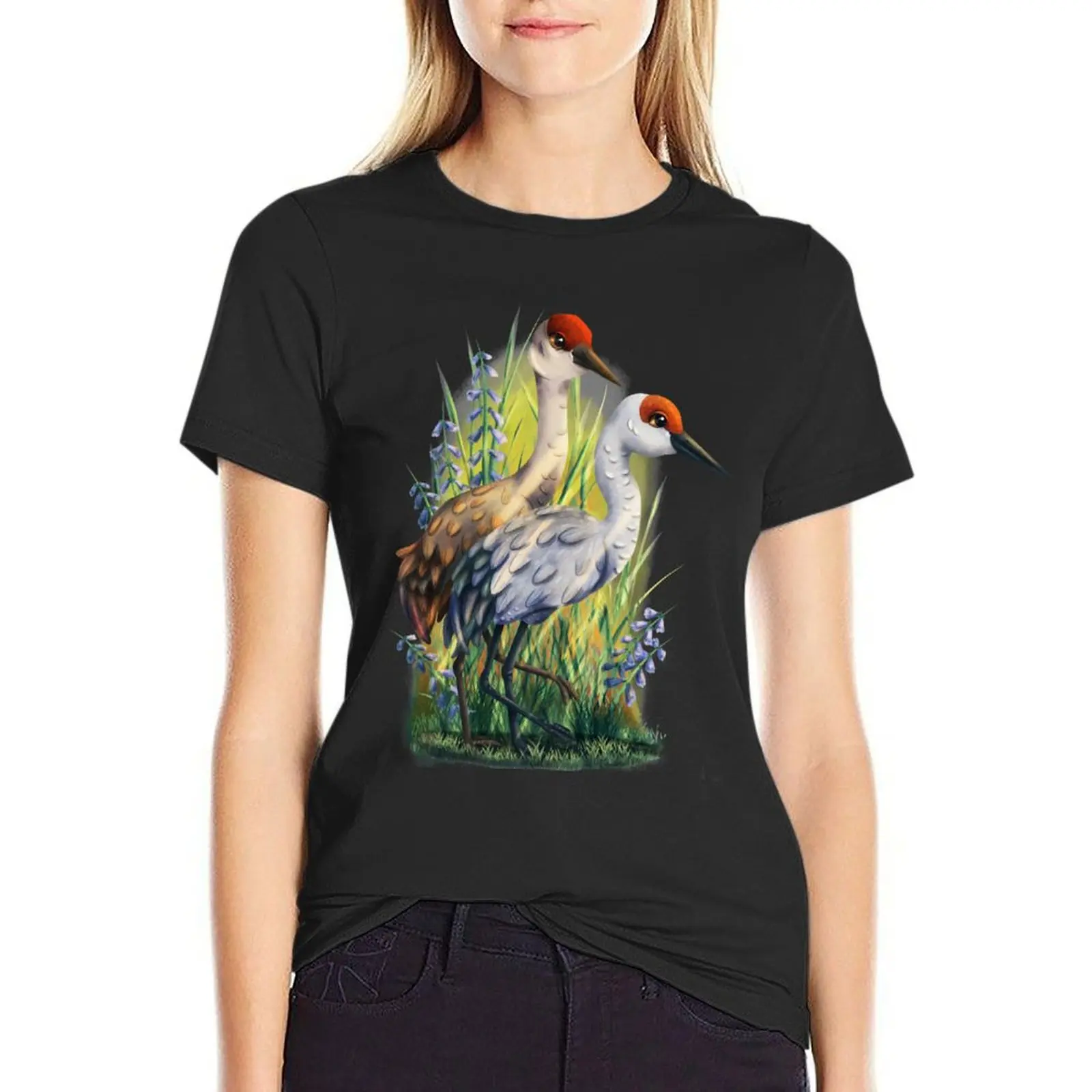 Sandhill Crane Illustration T-Shirt tops vintage clothes female anime clothes t shirt dress Women