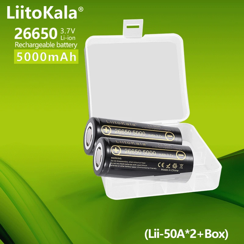 2 قطعة LiitoKala Lii-50A عالية قدرة 26650 5000mah ليثيوم أيون بطارية قابلة للشحن 3.7v 26650-50A بطارية لمضيا 20A