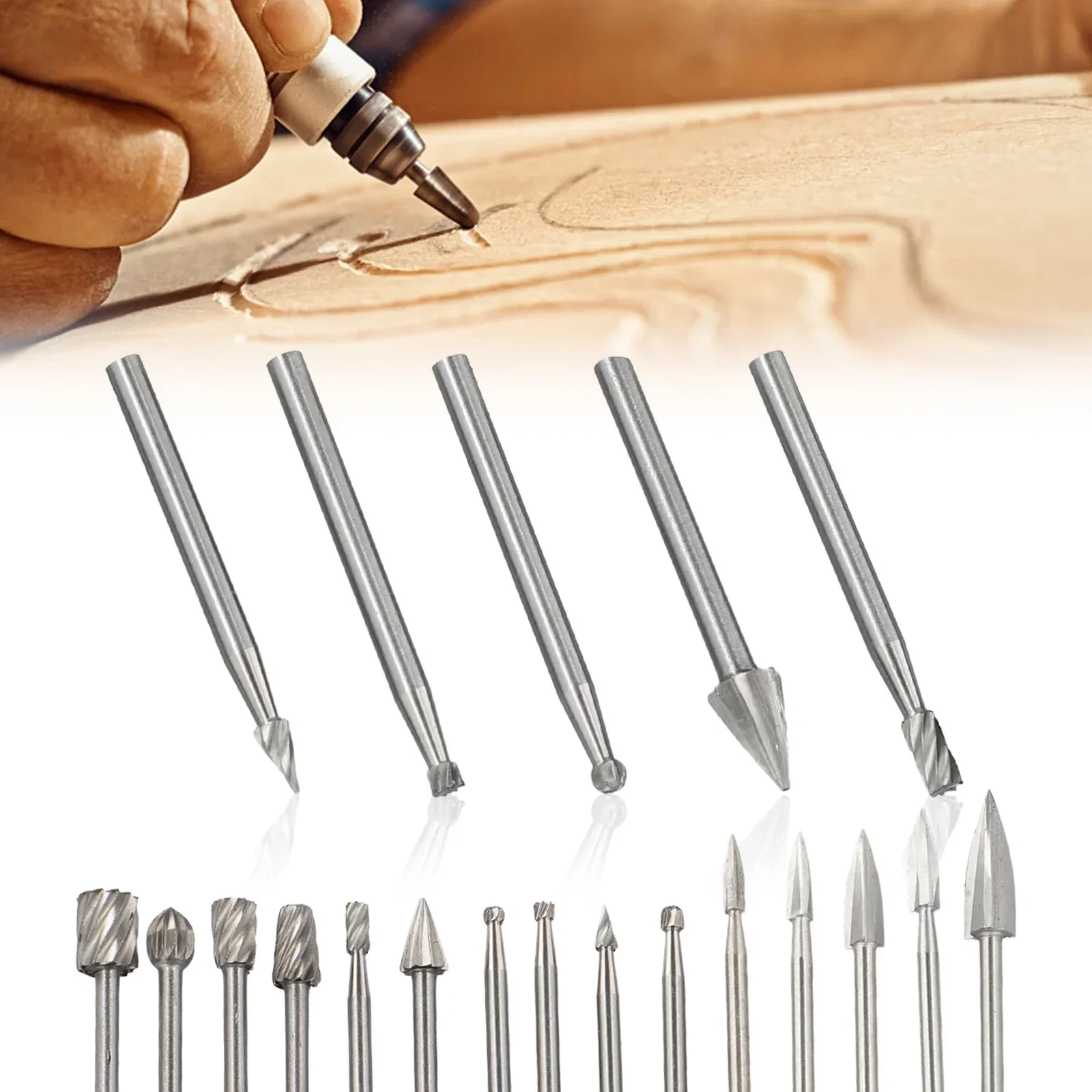 15pcs Wood Carving Drill Bit Set 1/8 Shank HSS Engraving Bit Carving Burr Bit Rotary Tool For DIY Woodworking Engraving Drilling