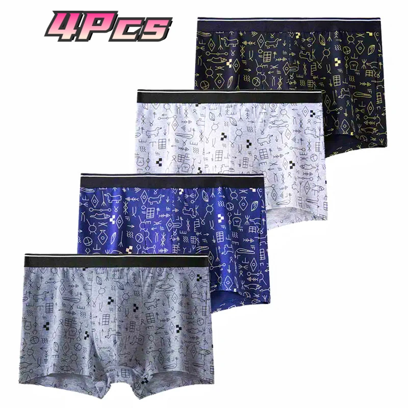 

4Pcs Men Underwear Shorts ,Boxer Short, Sexy Soft Cotton Underpants, Fashion Printed Pour Cotton shorts, Comfortable Breathable