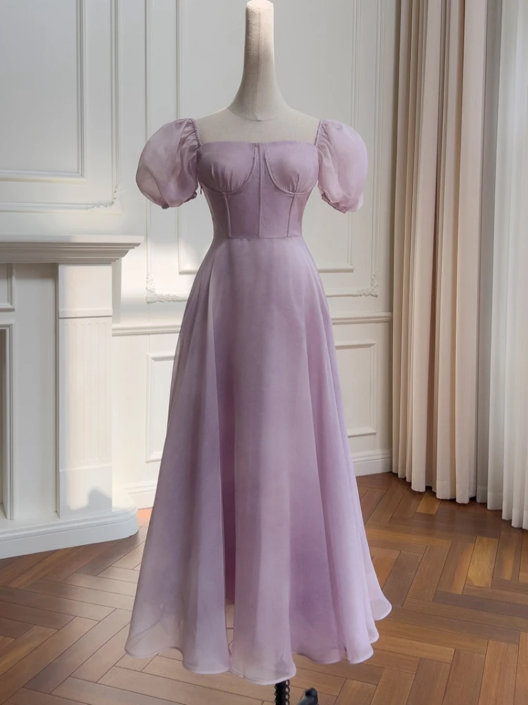 Ele Purple Dr Vintage Square Collar Bubble Sve Design Sensation Tie Thousand Gold Wind Holiday Dr