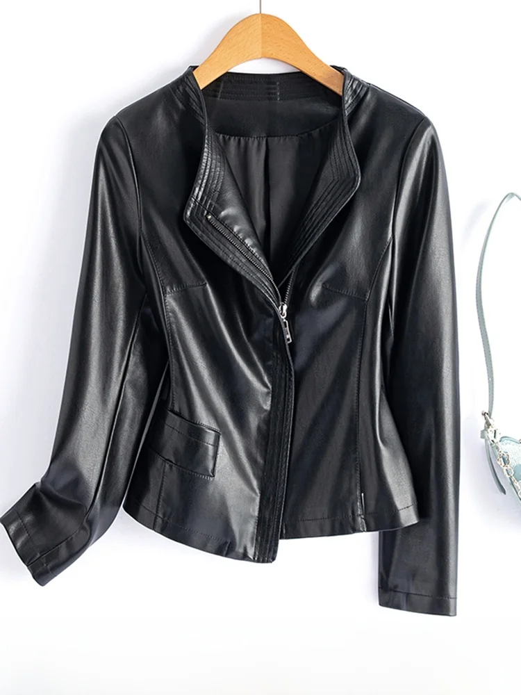 

eepskin Leather Jaet ort Slimming Women's Sle 2025 Spring Autumn Faionable Real Leather Coat Korean Version Slim Fi...