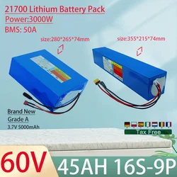 60V 45Ah 21700 16S10P Lithium Ion Battery Pack 3000W Power Tool Batteries Outdoor Backup Batteries With 50A BMS+67.2V 5A charger