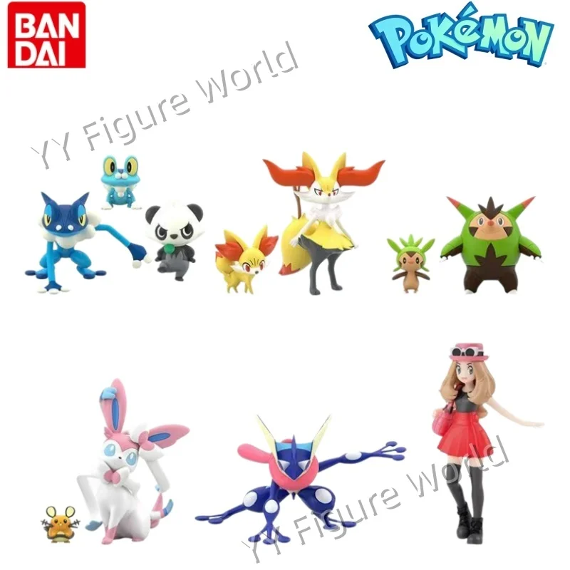 figuras-de-anime-originales-de-bandai-mundo-a-escala-pokemon-region-de-kalos-greninja-froakie-pancham-fennekin-chespin-dedenne-serena
