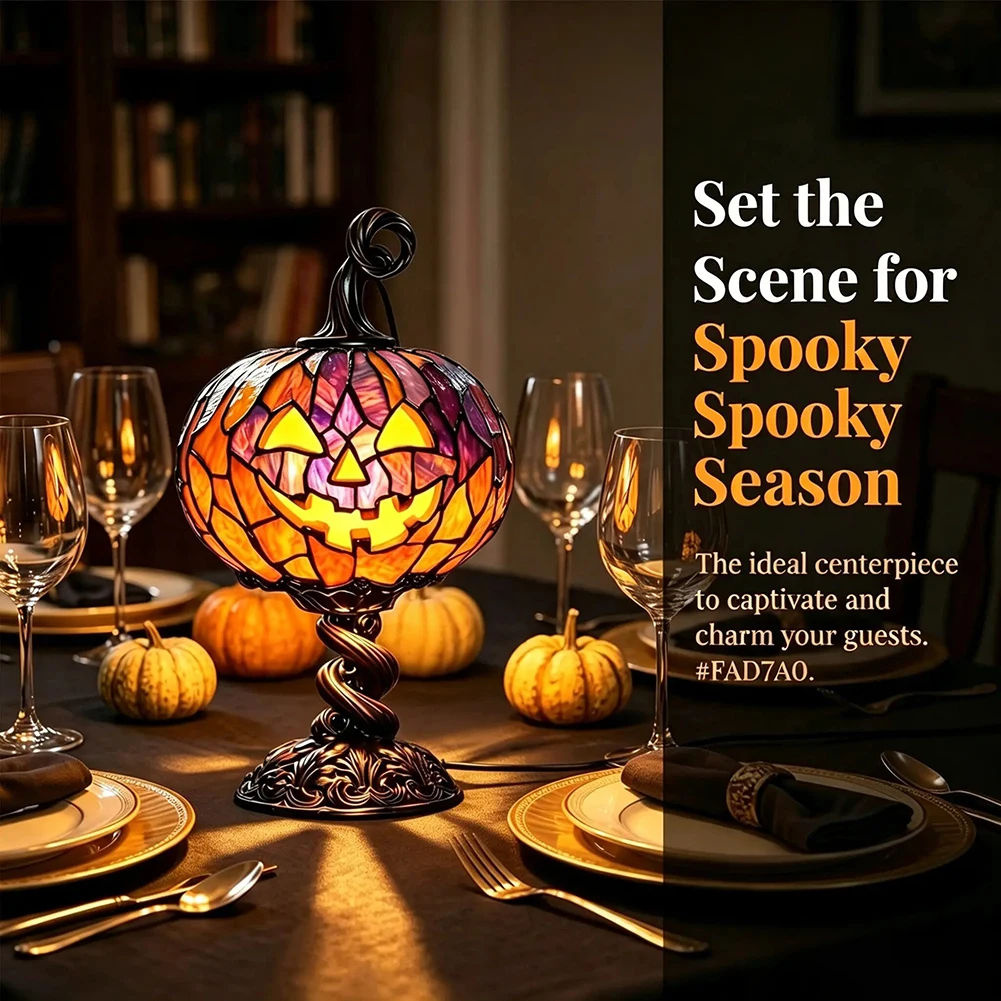 Halloween Pumpkin Table Lamp Gothic Vintage Style Resin Pumpkin Night Light USB Powered, Desktop Decorative Ornament