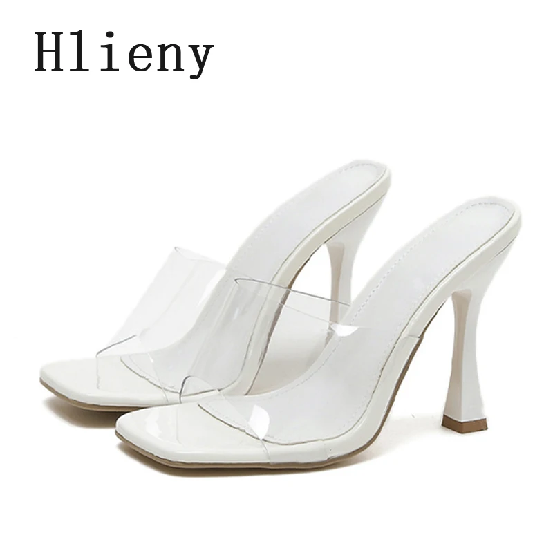 Hlieny الصيف موضة مثير بولي كلوريد الفينيل شفافة المفتوحة تو النساء النعال ساحة تو رقيقة عالية الكعب مأدبة أحذية نسائية
