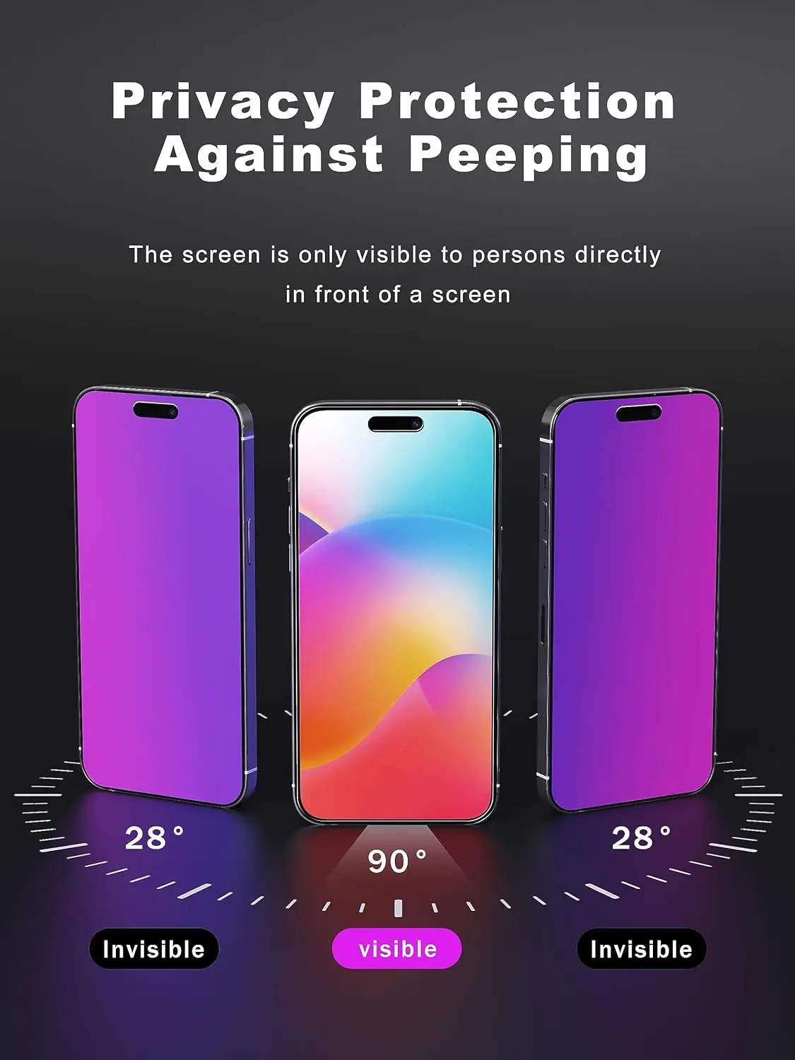 für iPhone 15 14 13 17 16 Pro Max Sichtschutz-Displayschutz, lila Farbverlauf, Anti-Spionage, Anti-Blau, HD-Displayschutz aus gehärtetem Glas – Detail 5