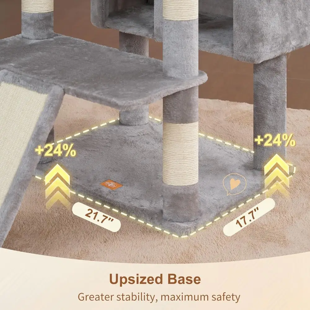 Torre interna para gatos de 80 polegadas com base grande, 2 poleiros de pelúcia, tábua para arranhar e cavernas, cinza claro