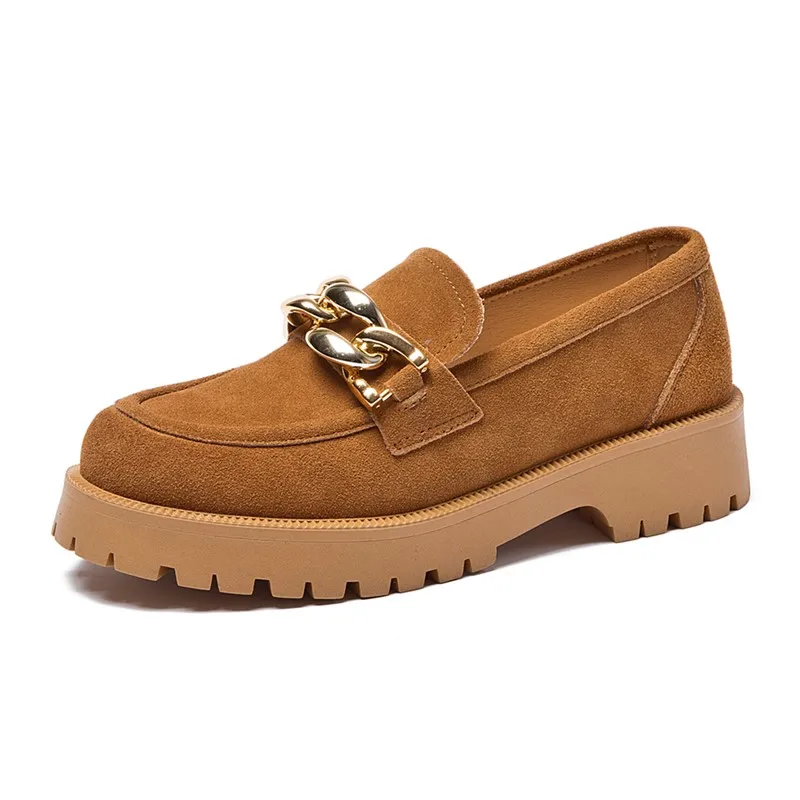 AIYUQI-mocasines de ante de piel auténtica para mujer, zapatos de estilo británico con cadena, talla grande 41 42, 2024