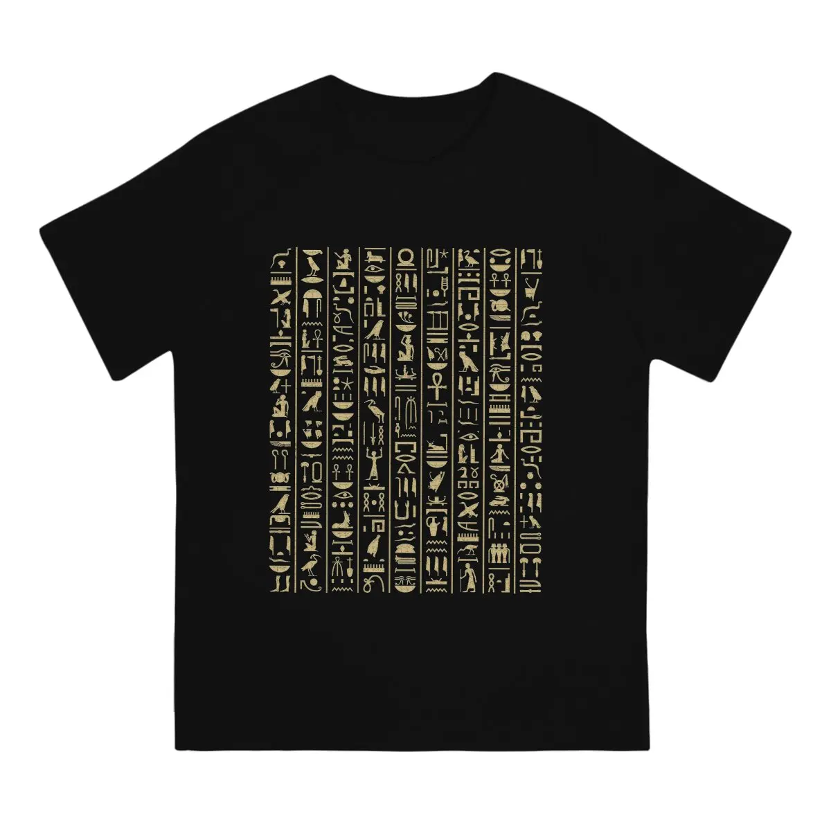 Magic Egyptian Ancient Egypt Culture Creative TShirt for Men Black & Gold Hieroglyphics  Round Neck Pure Cotton T Shirt