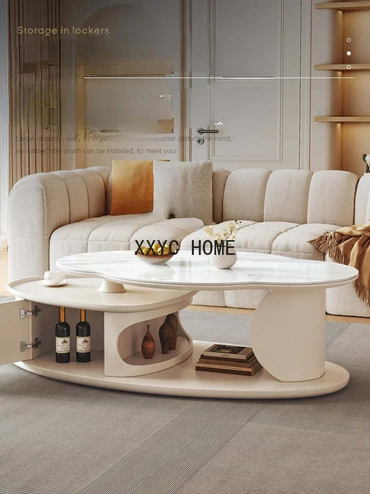 Tavolino da tè alto e basso con piastra in pietra nuvola, creativo, silenzioso, in stile crema, per soggiorno, moderno, semplice e di forma irregolare