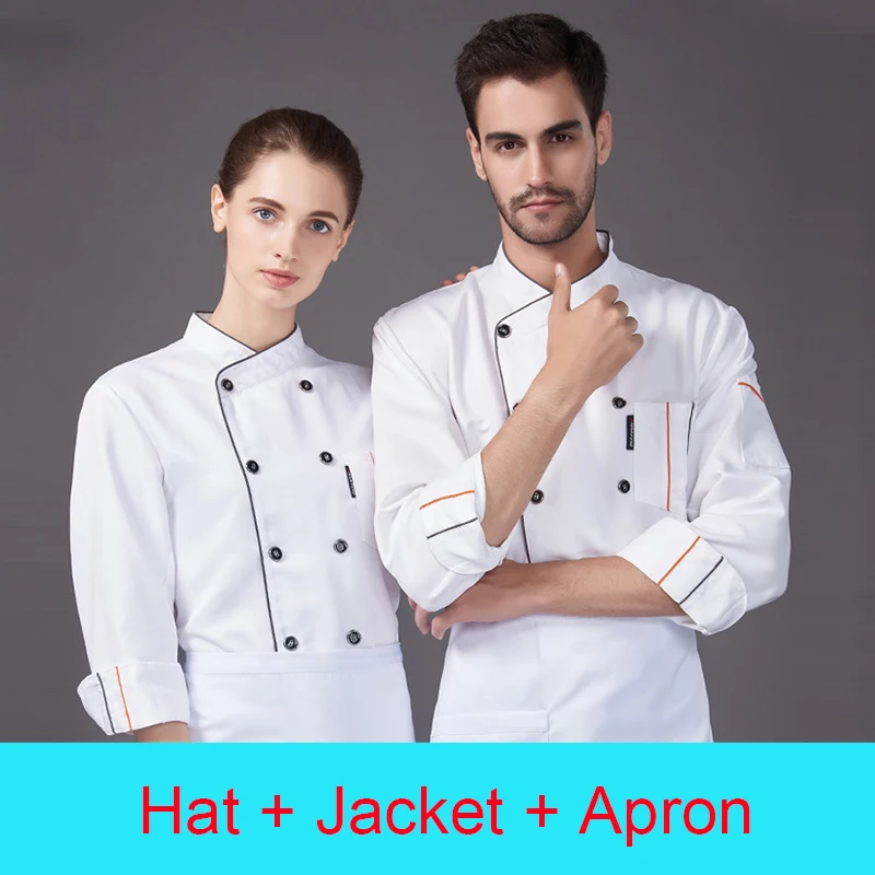 Langarm Kochen der Jacke Hotel Weibliche Chef Uniform Restaurant Küche Kostüm Bäckerei Kellner Schürze Cafe Kochen Kochen Kappe