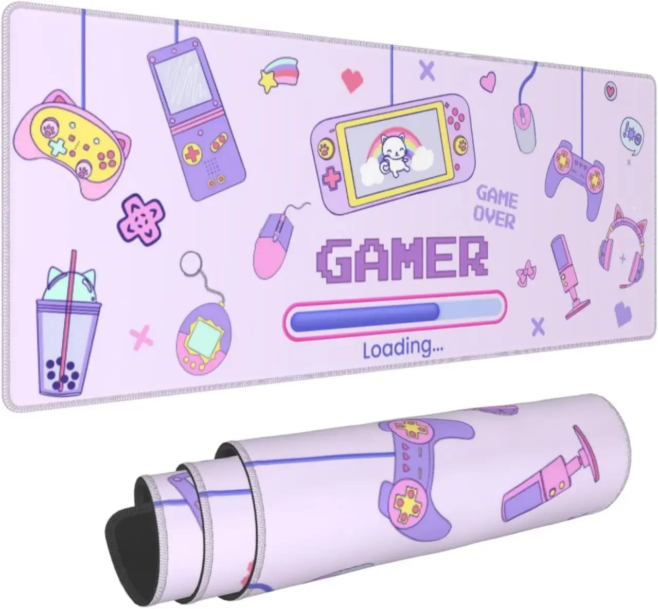 Stylish Cute Pastel Purple Gamer Girl Large Mouse Pad Non-Slip Extended Desk Mat for Gaming Office Laptop and Workstation Setup