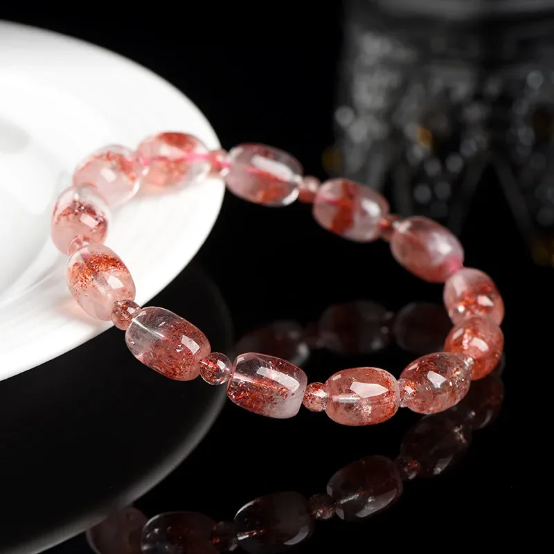 Pure Natural Grade 7A Super Seven Gold Strawberry Crystal Barrel Bead Handstring Light Luxury Women's Bracelets Beaded Jewelry