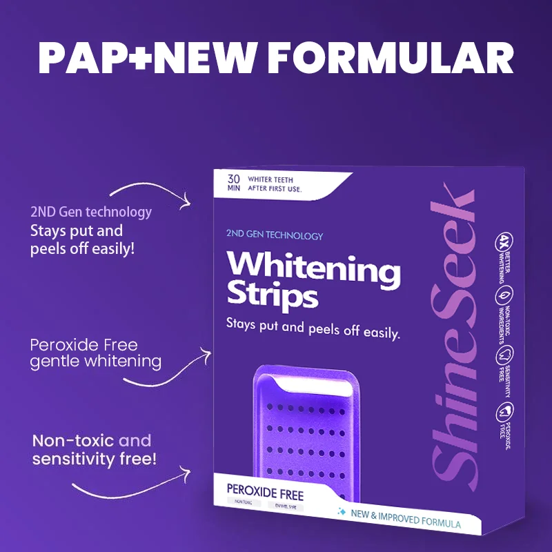 28Pcs/14Pairs New Formula Purple Pap+30-Minute Whitening Strips, Hydrogen Peroxide-Free, Gently Whitens Teeth, Second-Generation Purple Teeth Strips Technology, More Closely Adheres to Teeth, Suitable for Quick Teeth Whitening before Going Out on a Date, to Reveal a Dazzling Smile