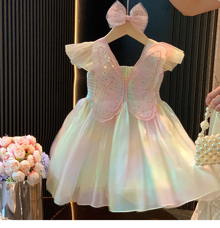 2024 new kids girls rainbow wings princess dresses Baby Girls Sleeveless dress