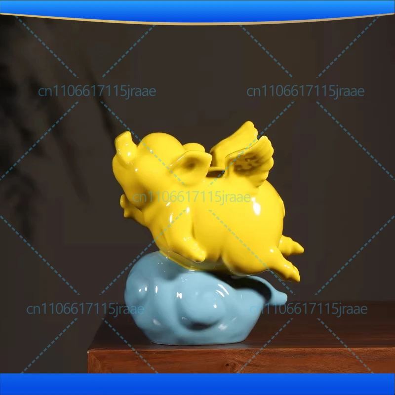Jun porcelain kiln becomes cute flying pig handmade Jun porcelain ornament