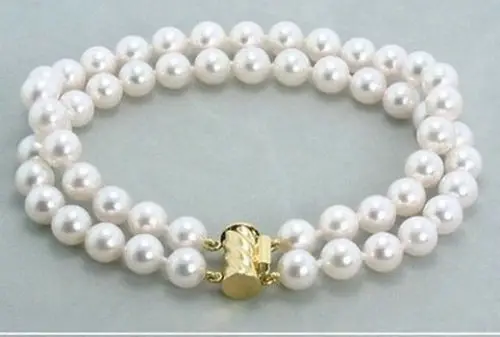 

Free Shipping genuine double strands 9-10mm natural south sea white pearl bracelet 7.5INCH