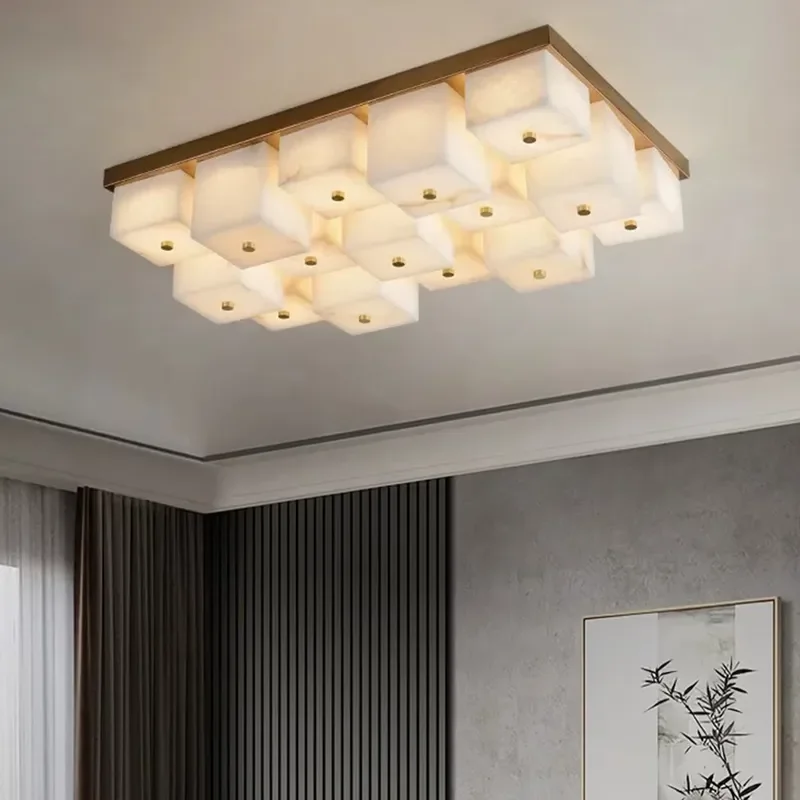Nordic Alabaster Chandelier Modern Ceiling Light Fixture For Living Room Villa Hotel Restaurant Decor Elegant Pendant Lamp