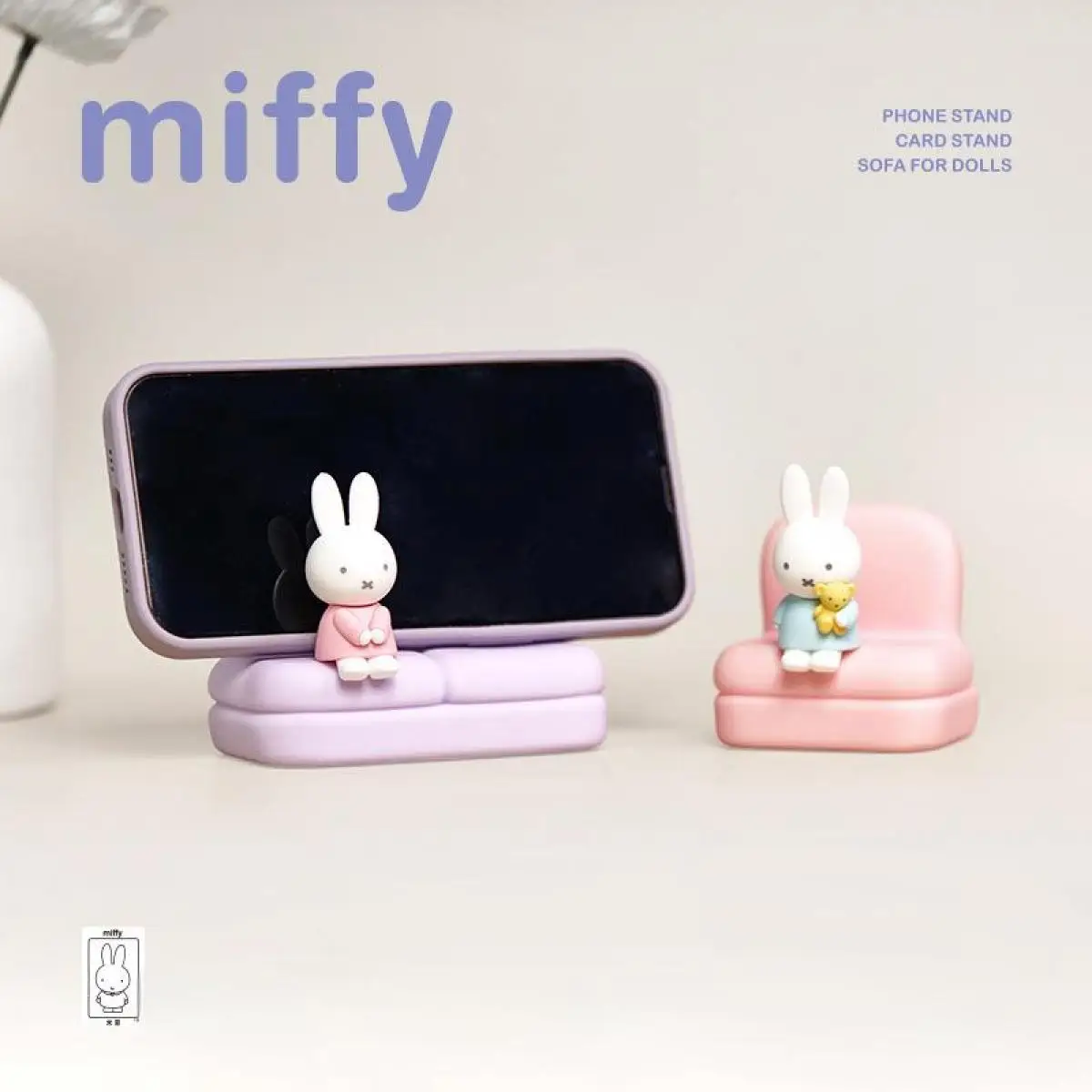 Miffy Rabbit Kawaii Cartoon Figurine Desktop Ornament Cute Anime Sofa Model Mobile Phone Stand Gift for Friends