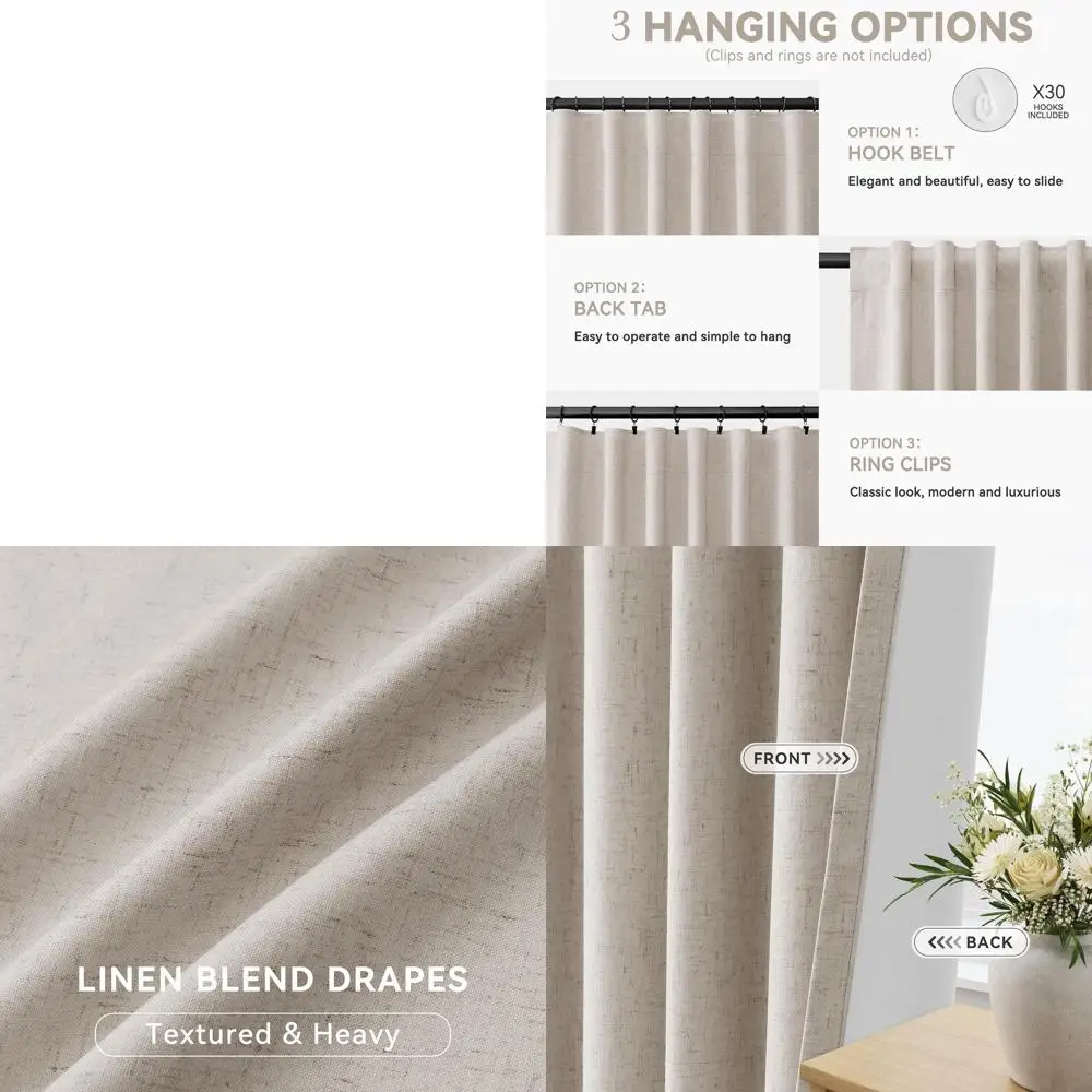 

Nature-Inspired Oatmeal Blackout Curtains, 108 Long, 2 Panels, 52x108, Thermal & Privacy for Living Room