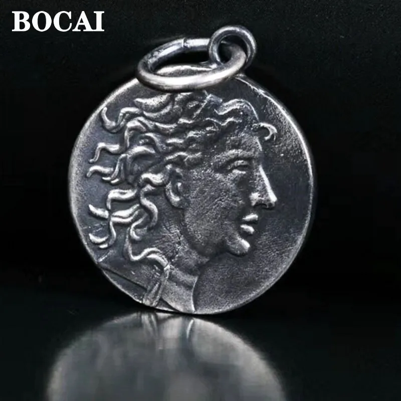 

BOCAI Ancient Greek Goddess Coin s925 Pure Silver Jewelry Hand-Made Double-Sided Relief Man Pendant Holiday Gift Dropshipping