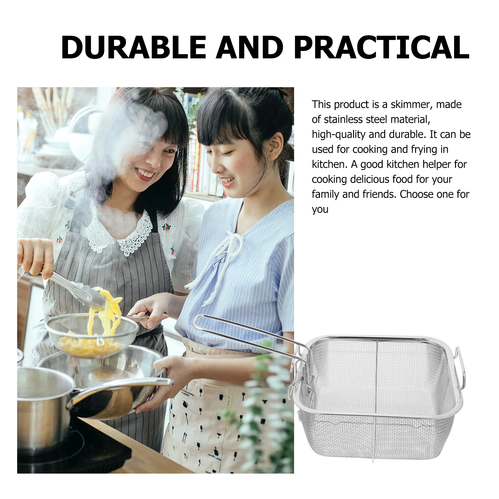 Deep Fryer Basket Turkey Stainless Steel Skimmer Tray Metal with Folding Handle Frying Cooking