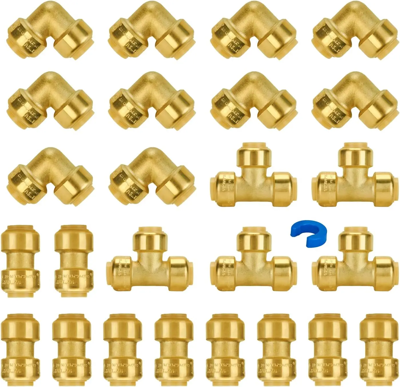 

1/2 Inch Push Pex Fittings, 25-Pack with Coupling, Elbow, Tee for Copper CPVC Pipes