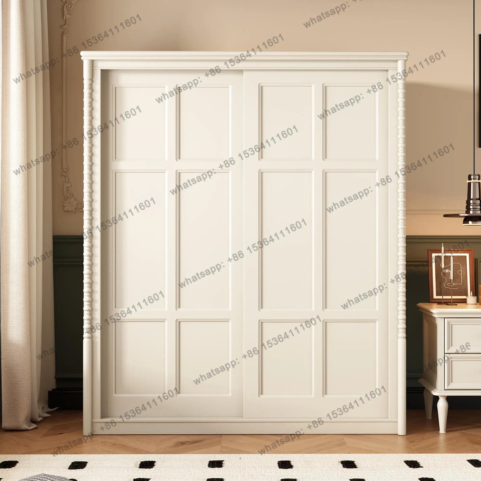 FG American all solid wood push-pull wardrobe French wardrobe milk white household 2025 new product