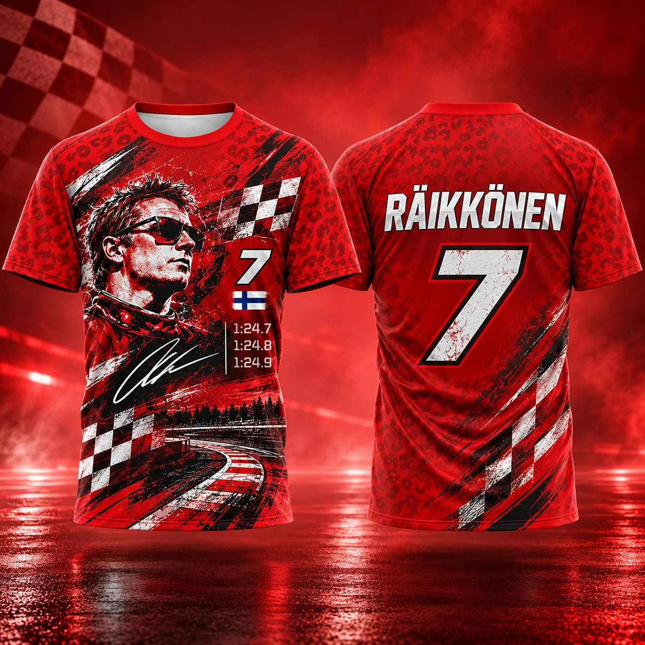 Raikkonen 7 Mens F1 Racing Graphic T Shirt Summer Motorsport Fan Apparel Unisex Streetwear for Grand Prix Events and Daily Wear