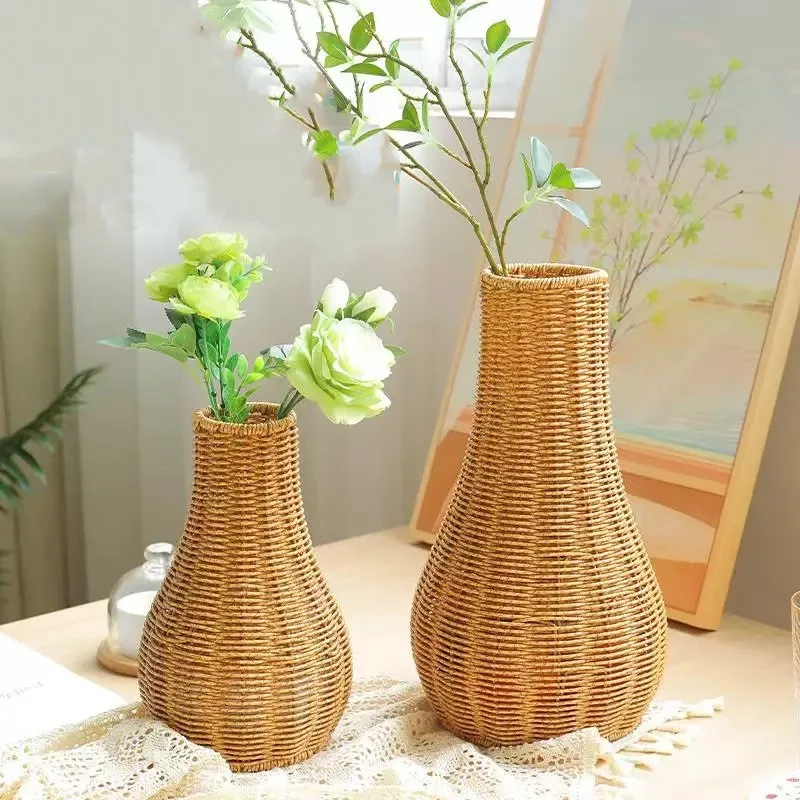 Imitation Rattan Woven Flower Vase Rustic Flower Arrangement Containers Dry Flower Container Living
