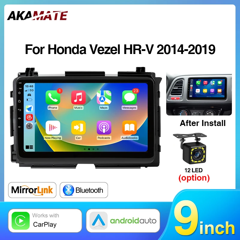 

9inch Car Radio for Honda HR-V HRV XRV Vezel 2013-2019 CarPlay Android Auto Multimedia Player Navigation GPS Bluetooth FM RDS