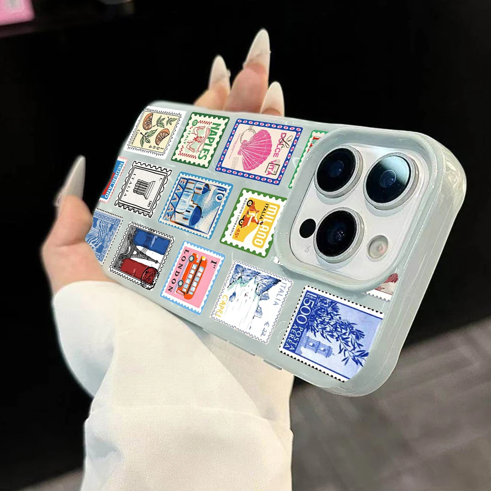 Reisestempel Kreatives Modisches Handyhülle für iPhone 17 16 15 14 13 12 11 Pro Max 14 Plus 17Air Falten-Wellen Weiche Silikonhülle – Detail 1