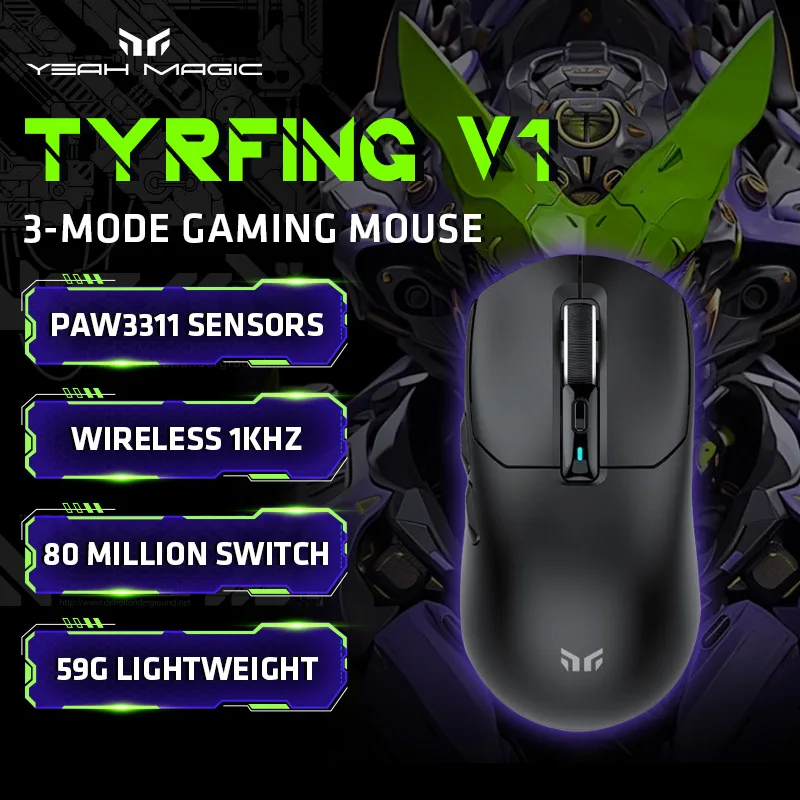 نعم ماجيك V1 PAW3311 12000 ديسيبل متوحد الخواص 59g ماوس ألعاب لاسلكي ماوس مريح لليد اليمنى مع قاعدة شحن شاشة مغناطيسية RGB