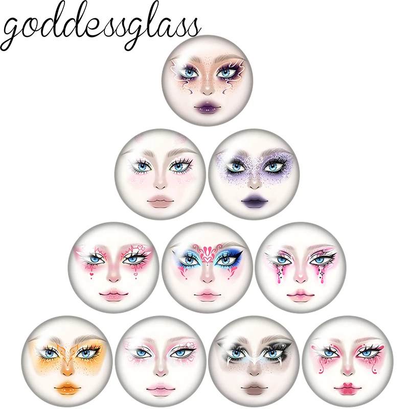 Beauty Makeup Girl Face Doll Face 10p 12mm/18mm/20mm/25mm Round photo glass cabochon flat back Making findings Jewelry