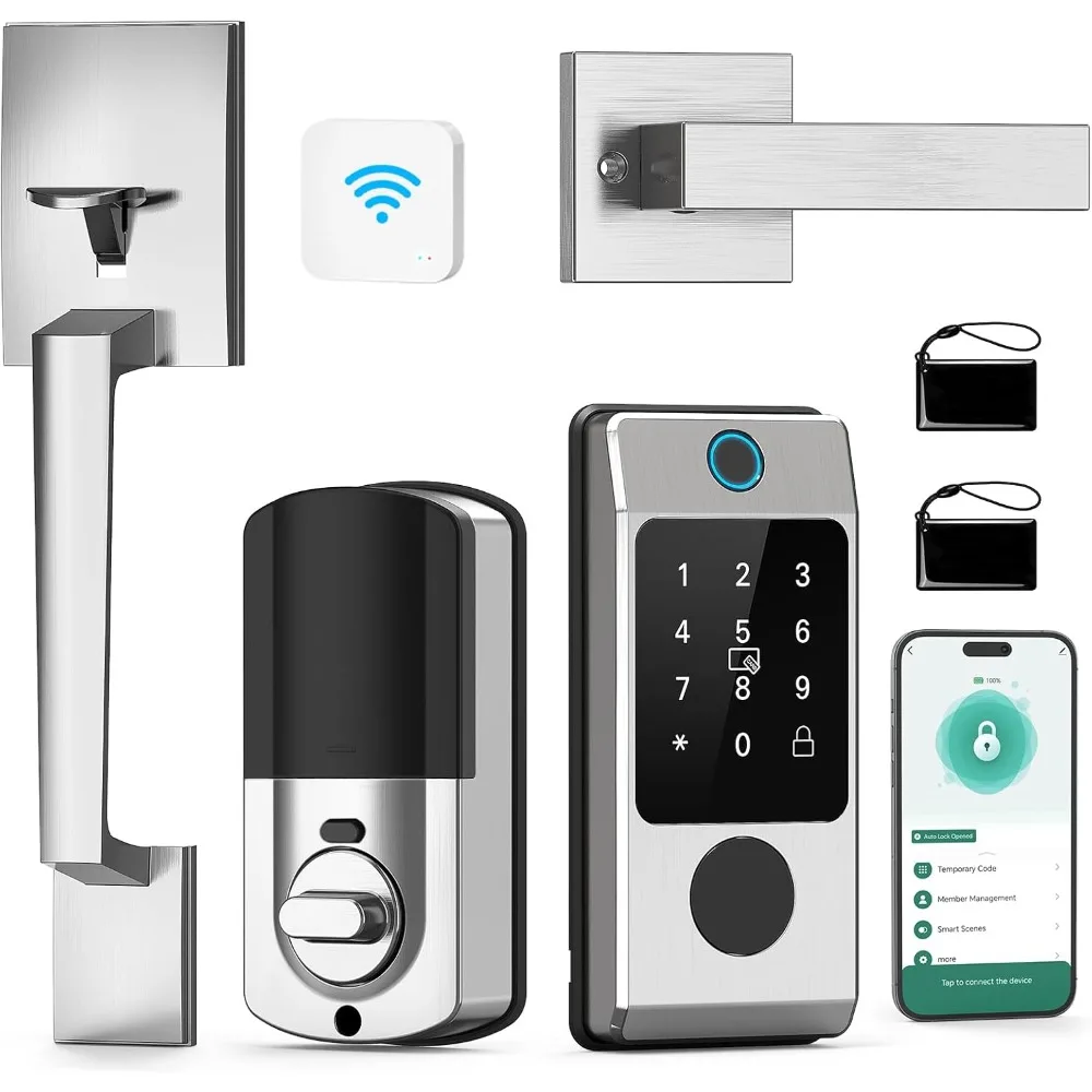 WiFi-Fronttürschloss-Set – Miuedo Keyless Entry Türschlösser-Griff-Set, Fingerabdruck Smart Alexa Keypad – Smart Deadbolt Lock mit