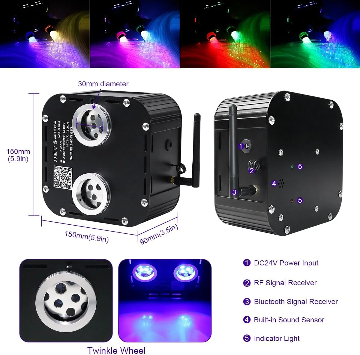 APP Remote Control Dual Color 50W Twinkle Fiber Optic Starlight Engine LED Fiber Optic Dual Lights Illuminator For Star Ceiling