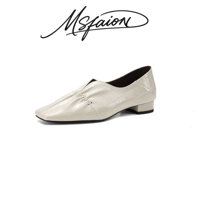 Mocasines de Piel Genuina para Mujer, Primavera 2026, Punta Cuadrada, Tacón Bajo de 2.5cm, Zapatos Planos Cómodos y Suaves para Oficina