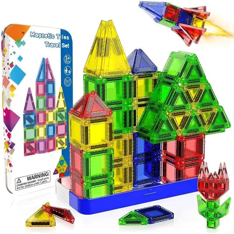26/37/42pcs Magnetic Building Blocks Mini Size Magnetic Tiles with Portable Iron Box Educational Magnet Toys for Kids Gift