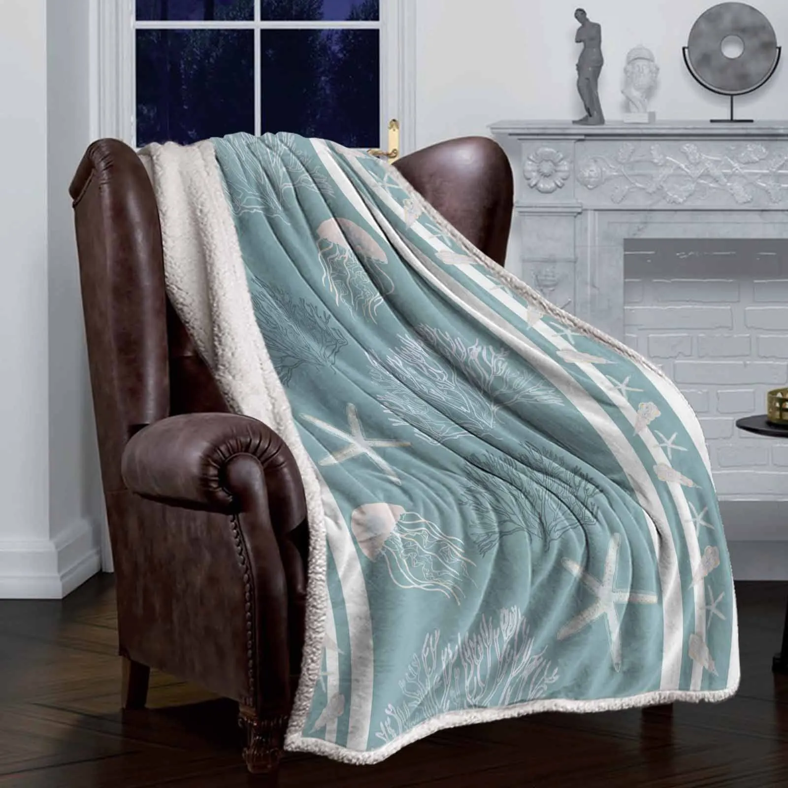 Marine Organisms, Shells, style double-layer thick winter blanket,soft and warm sheep wool crystal wool blanket,plush bed sheet