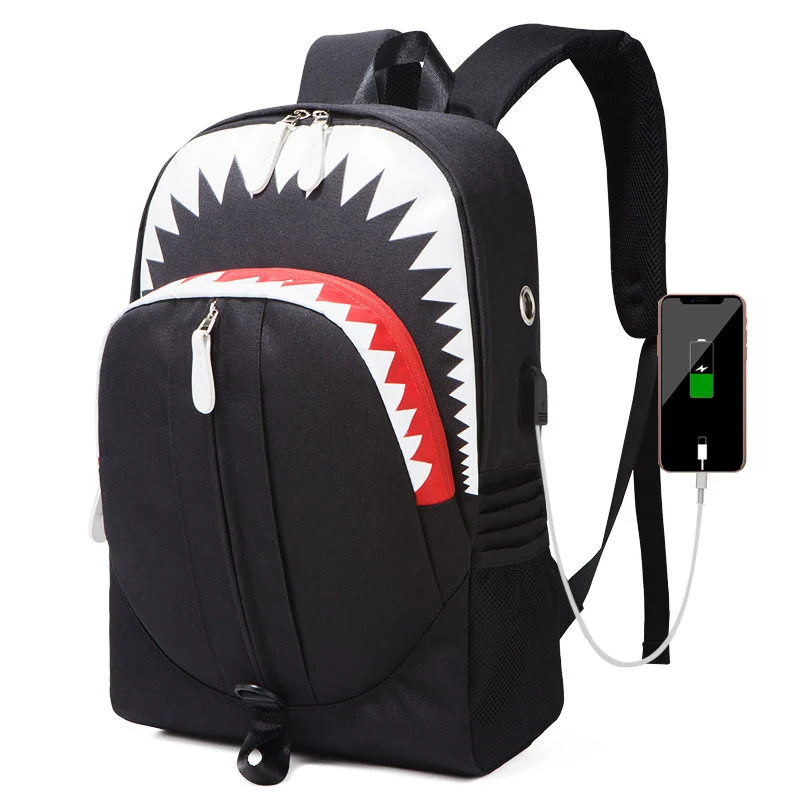 Fashion Backpack USB Charging Night Luminous Shark Laptop Backpack Students Chest Bag Teenagers School Bags Travel Bag