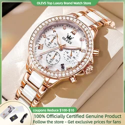 OLEVS Women's Watches Elegant Beautiful Fashion Multifunctional Original Female Wristwatch Comfortable Ceramic Strap Date